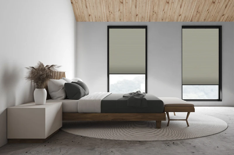 White attic master bedroom, side view