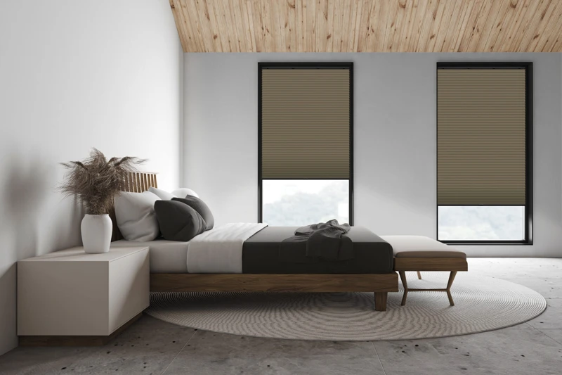 White attic master bedroom, side view