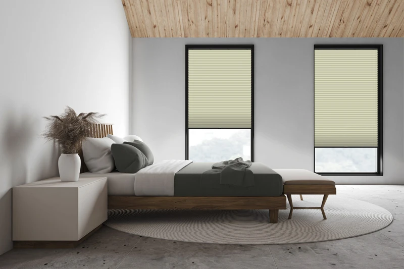 White attic master bedroom, side view