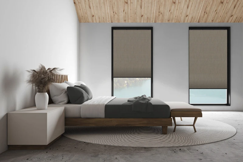 White attic master bedroom, side view