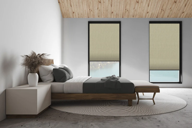 White attic master bedroom, side view