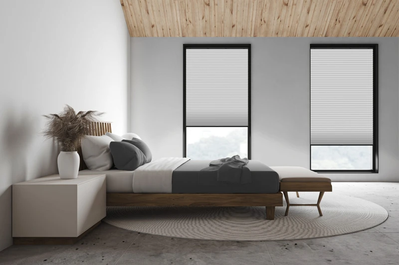 White attic master bedroom, side view