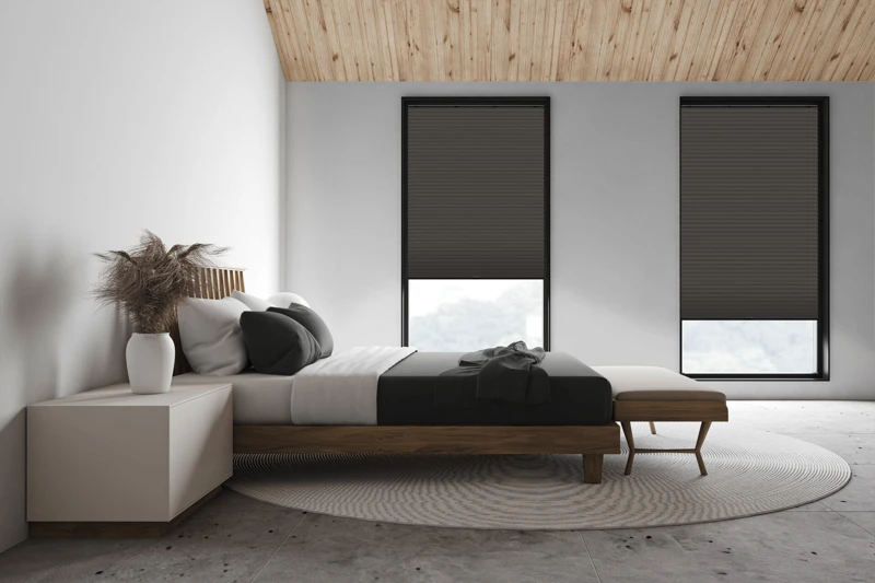 White attic master bedroom, side view