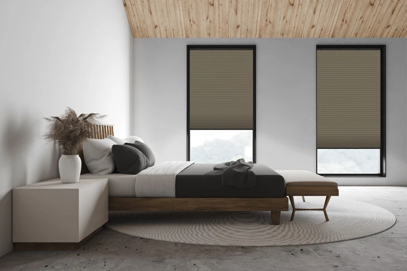 White attic master bedroom, side view