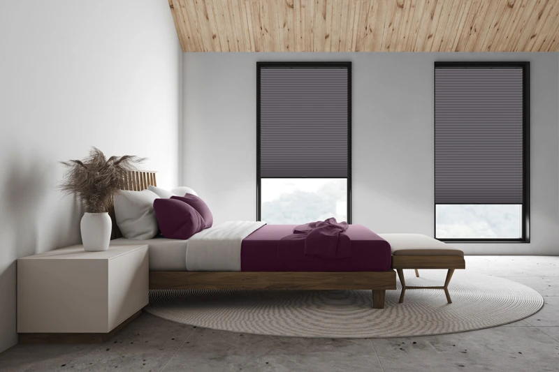 White attic master bedroom, side view