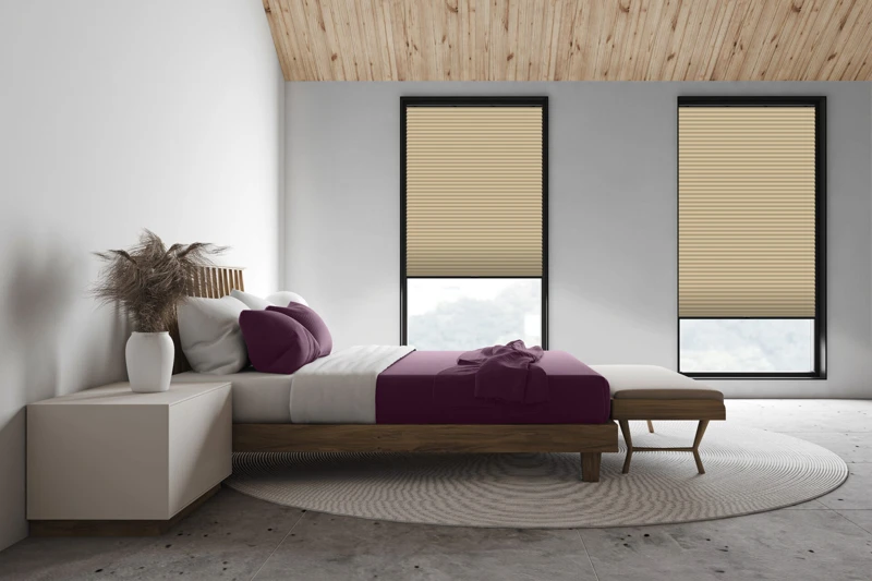 White attic master bedroom, side view