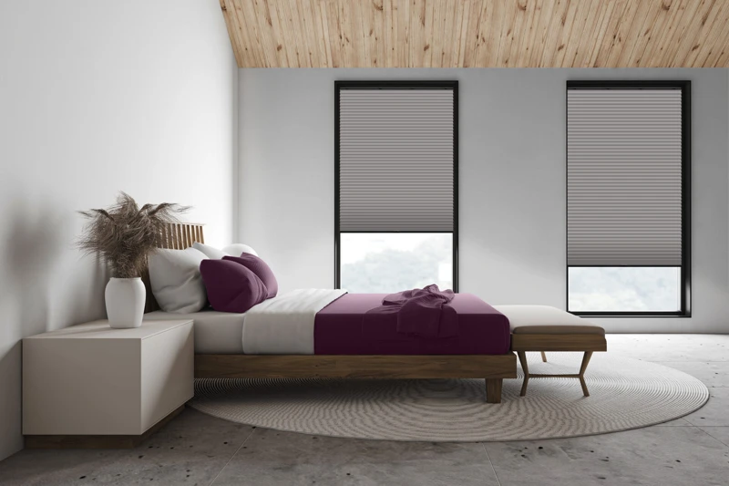 White attic master bedroom, side view