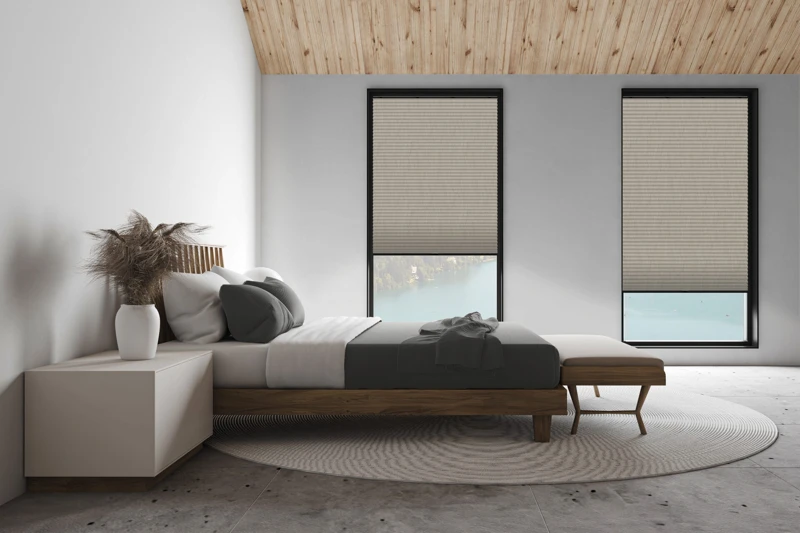 White attic master bedroom, side view