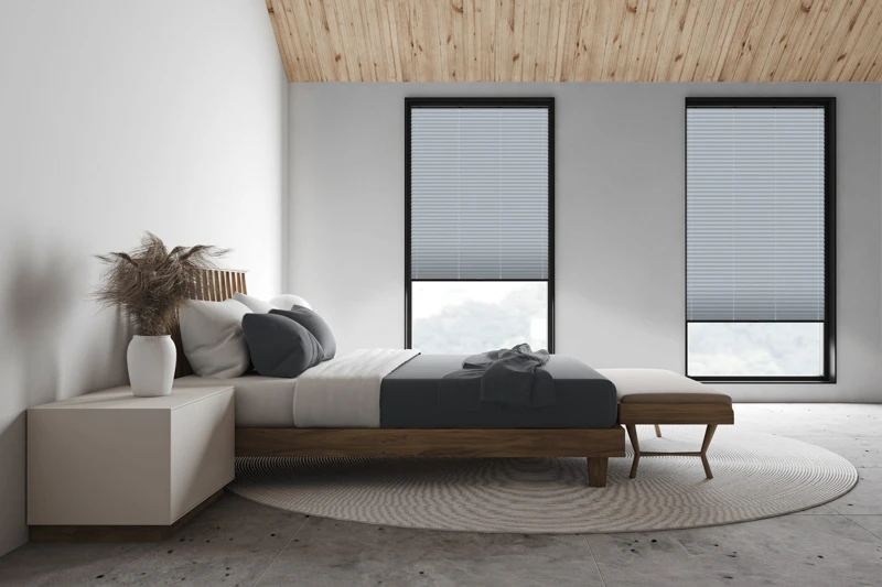 White attic master bedroom, side view