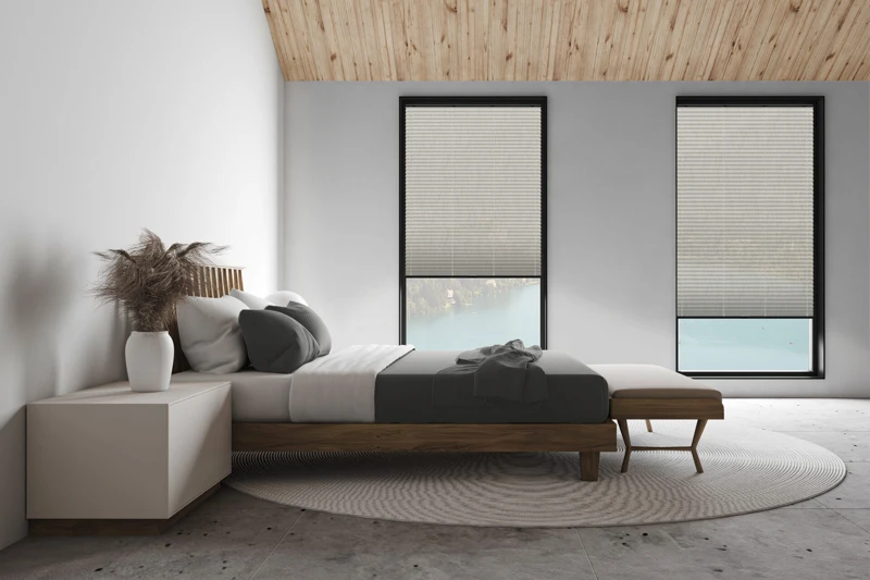 White attic master bedroom, side view