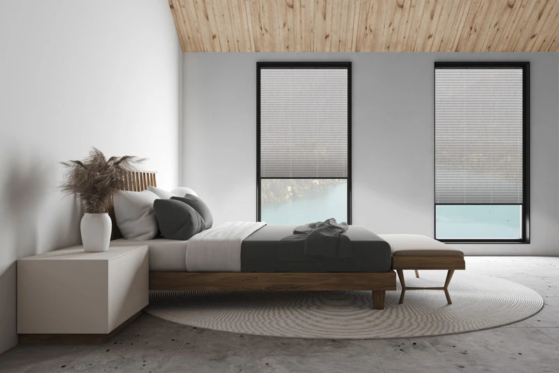 White attic master bedroom, side view