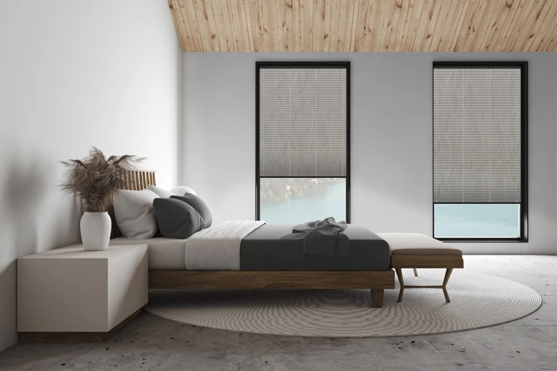 White attic master bedroom, side view