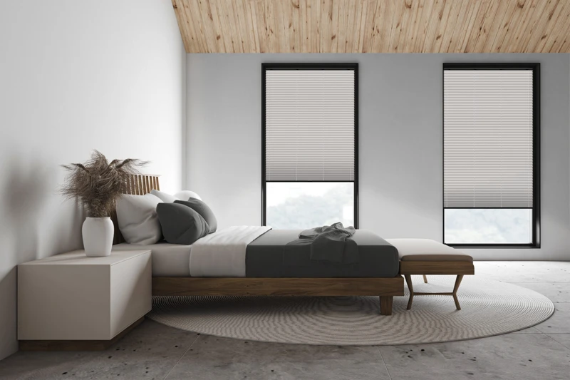 White attic master bedroom, side view