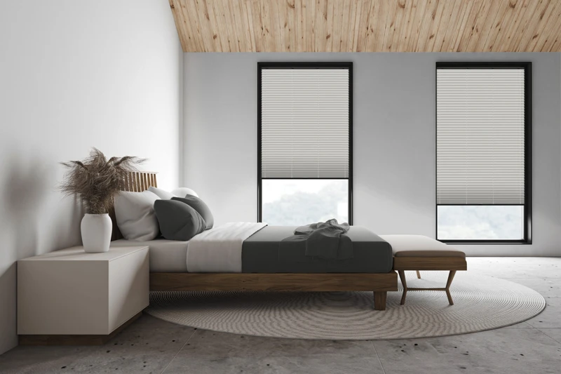 White attic master bedroom, side view