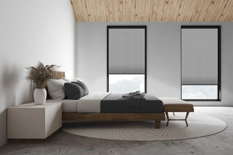 White attic master bedroom, side view