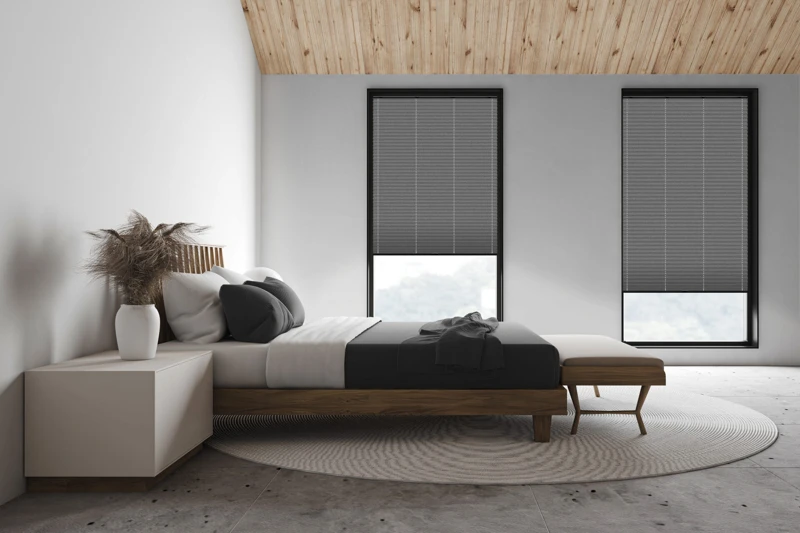 White attic master bedroom, side view