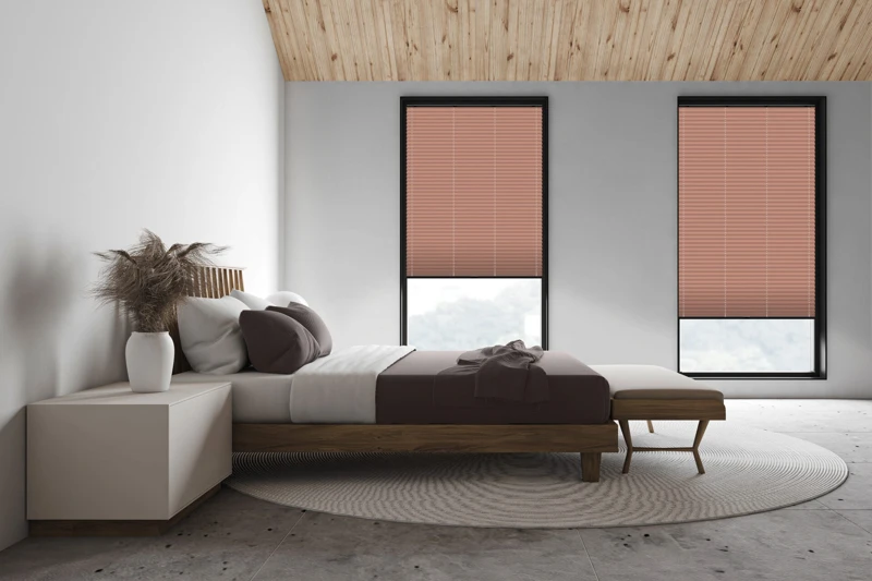 White attic master bedroom, side view