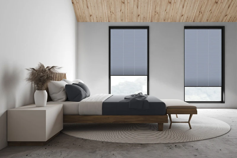 White attic master bedroom, side view