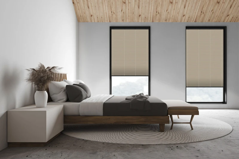 White attic master bedroom, side view