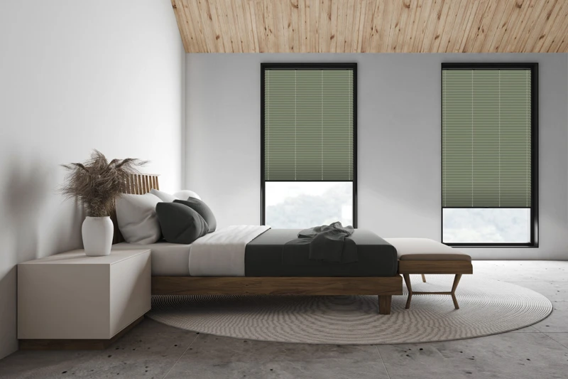 White attic master bedroom, side view