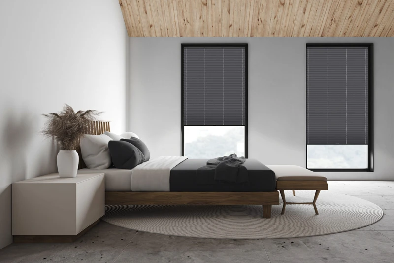 White attic master bedroom, side view