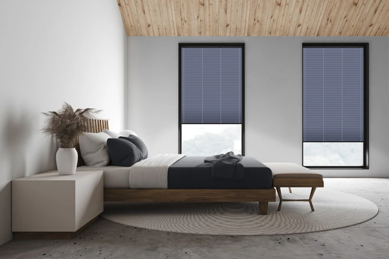 White attic master bedroom, side view