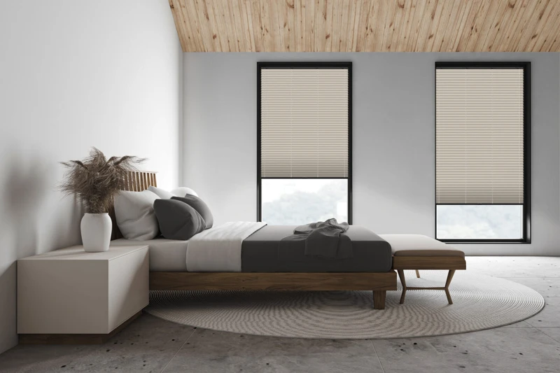 White attic master bedroom, side view