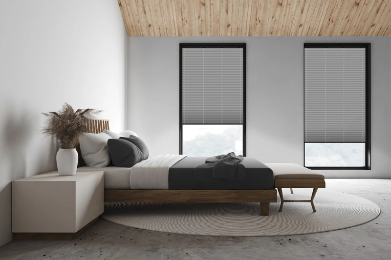 White attic master bedroom, side view