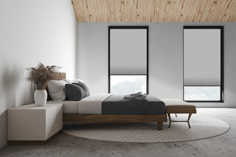 White attic master bedroom, side view