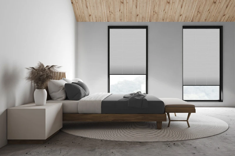 White attic master bedroom, side view