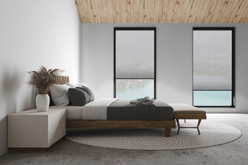 White attic master bedroom, side view