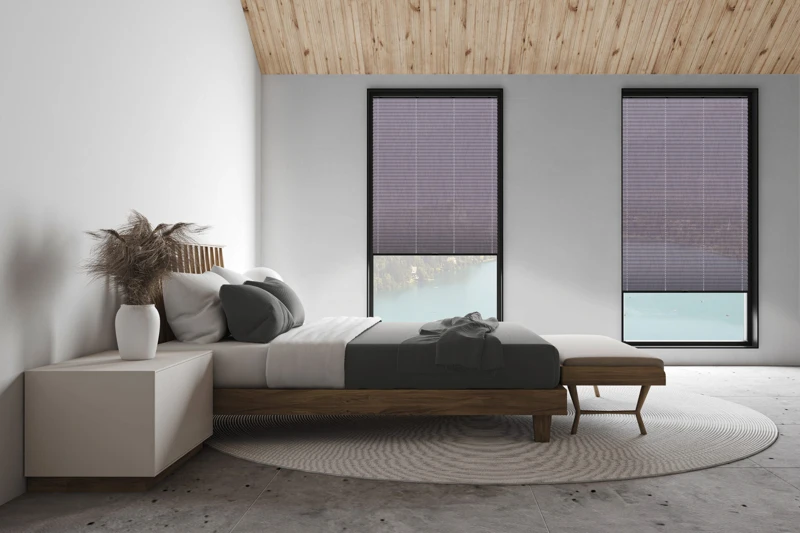 White attic master bedroom, side view