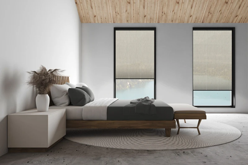 White attic master bedroom, side view