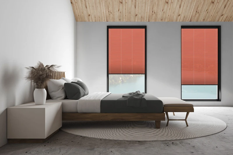 White attic master bedroom, side view