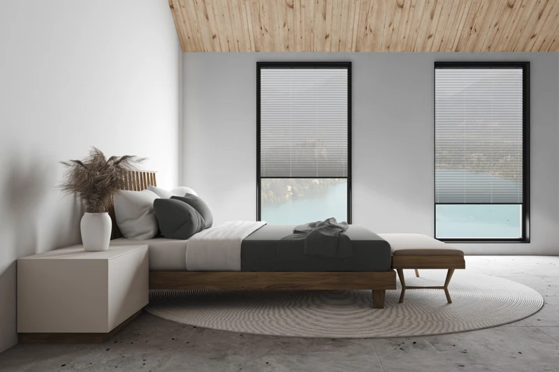 White attic master bedroom, side view