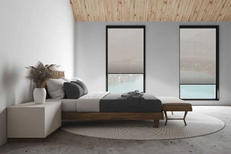 White attic master bedroom, side view