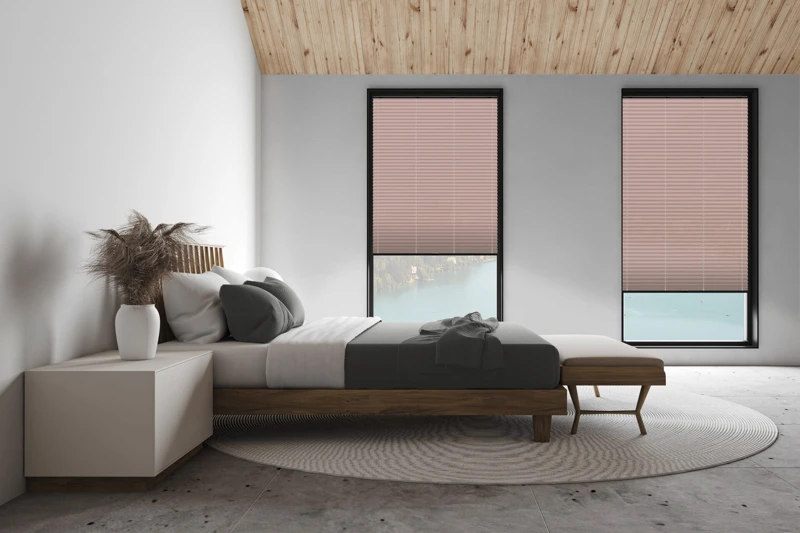 White attic master bedroom, side view