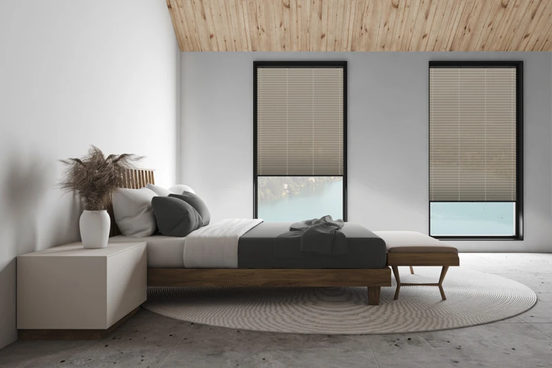 White attic master bedroom, side view