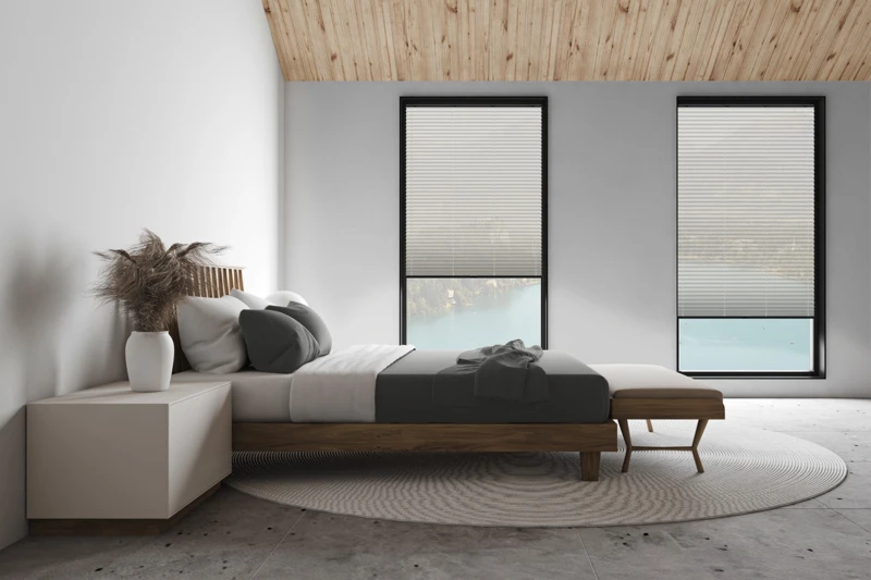 White attic master bedroom, side view