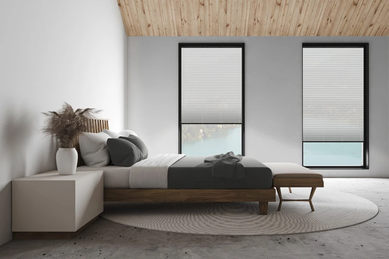 White attic master bedroom, side view