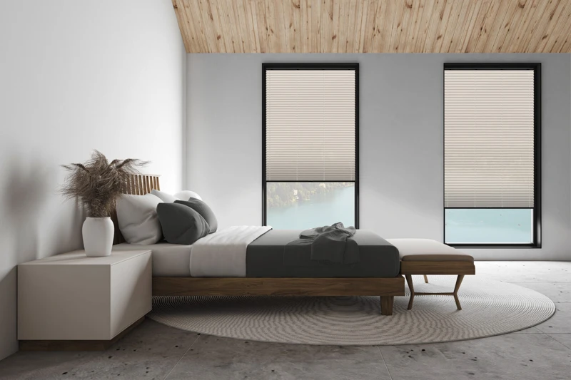 White attic master bedroom, side view