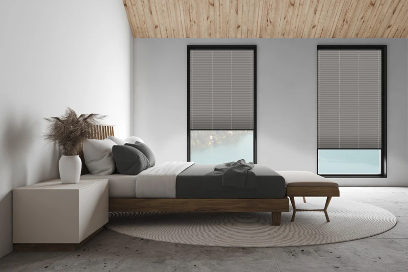 White attic master bedroom, side view