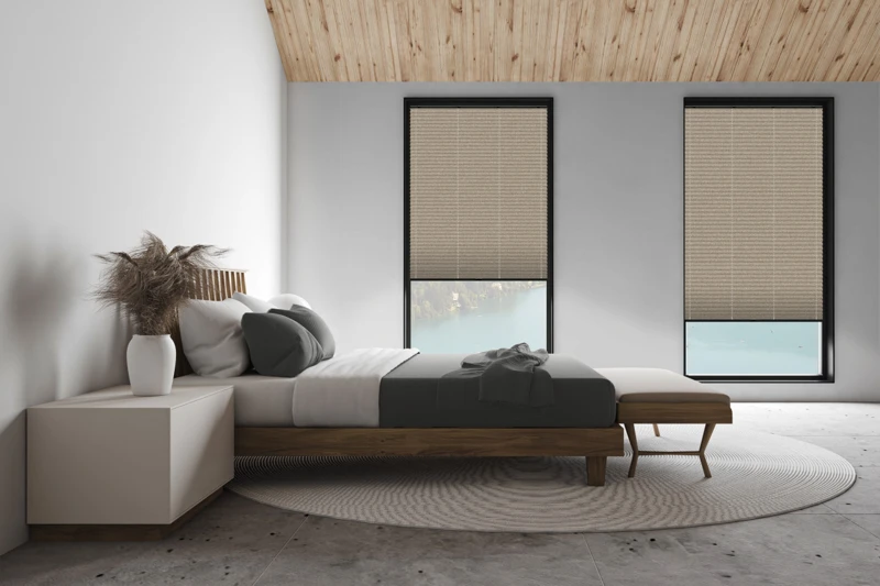 White attic master bedroom, side view