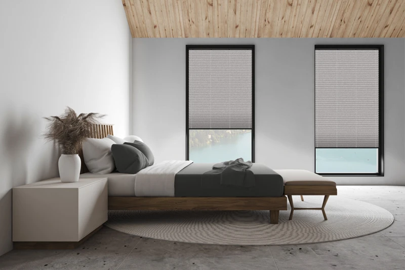 White attic master bedroom, side view