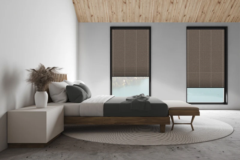 White attic master bedroom, side view