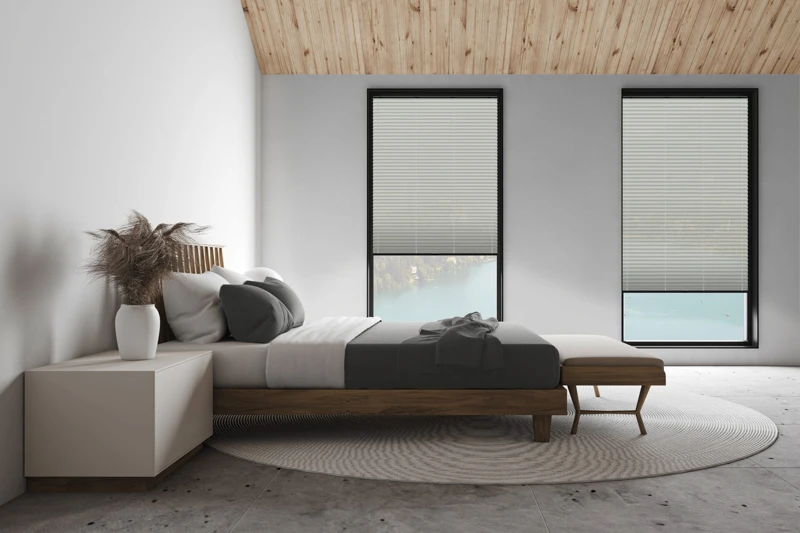 White attic master bedroom, side view