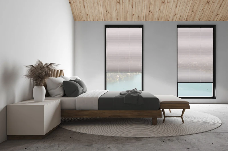 White attic master bedroom, side view