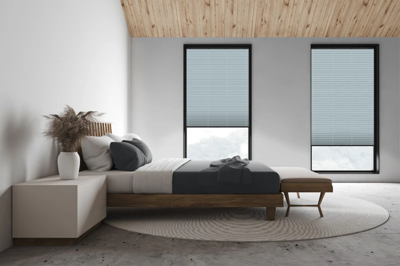 White attic master bedroom, side view