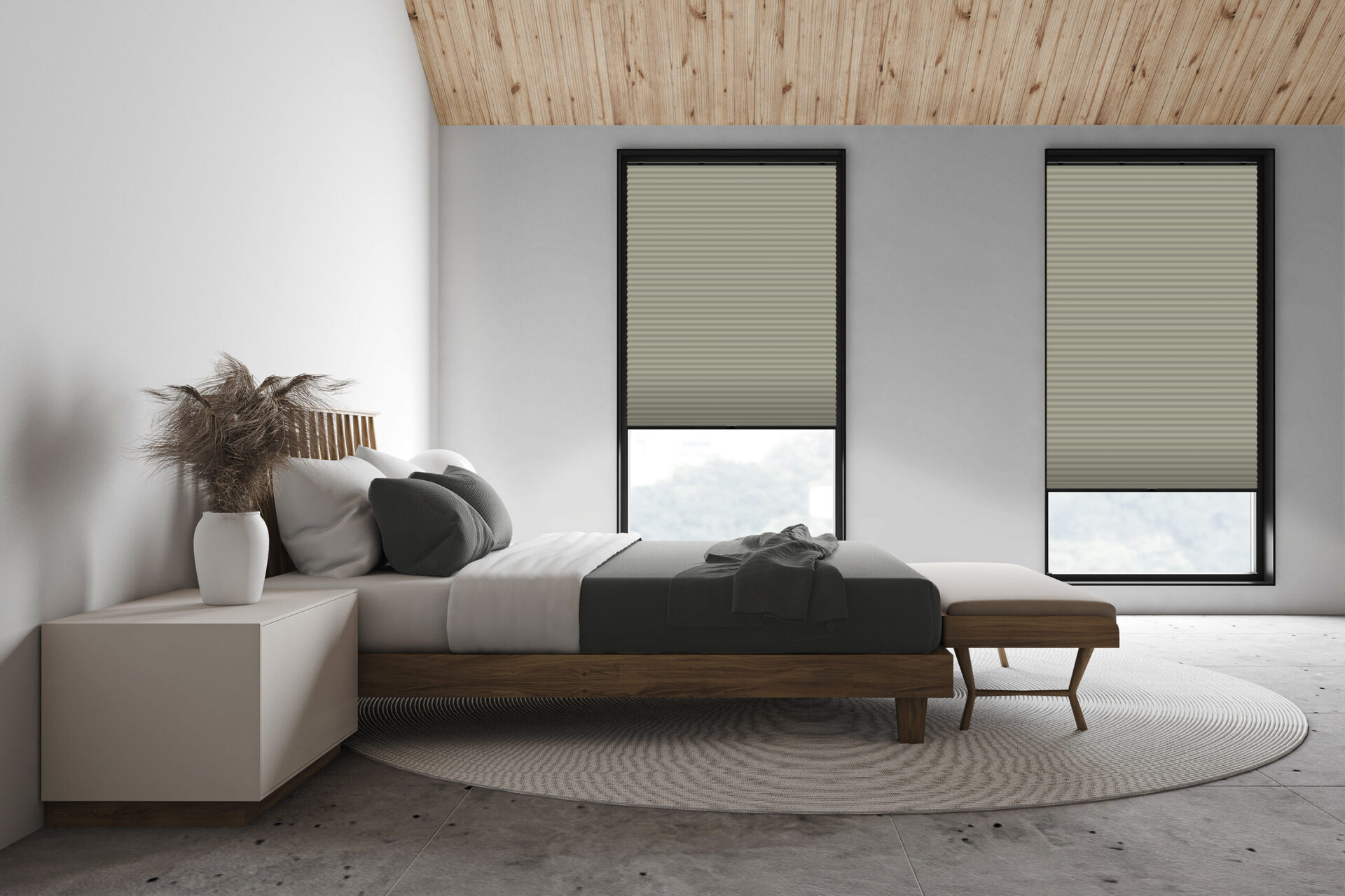 White attic master bedroom, side view