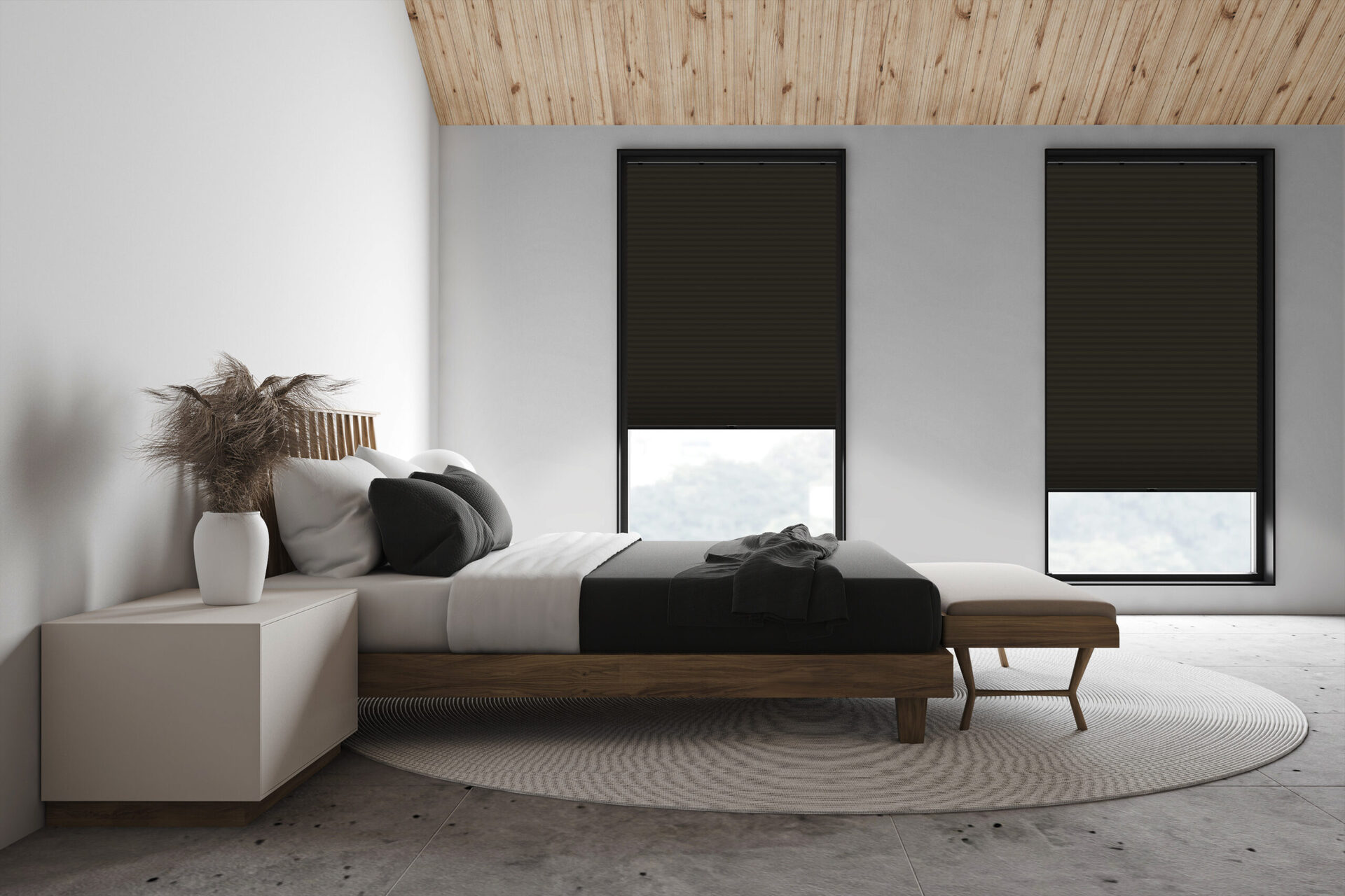 White attic master bedroom, side view